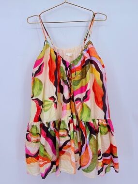 H&M Colorful Abstract Floral Babydoll Dress Medium Flowy Strappy Summer Dress